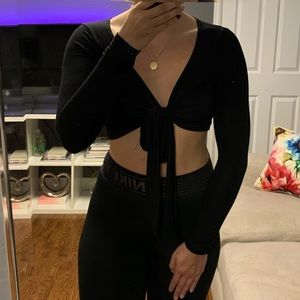 Nasty Gal Black Tie Front Crop Top